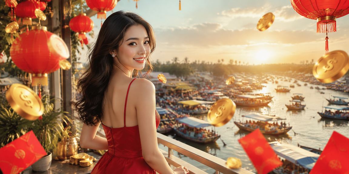 Khung cảnh chơi cá cược thể thao sôi động trên nền đèn lồng miền sông nước Mekong